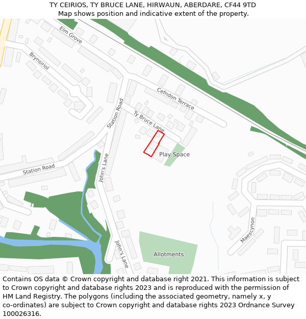 TY CEIRIOS, TY BRUCE LANE, HIRWAUN, ABERDARE, CF44 9TD: Location map and indicative extent of plot