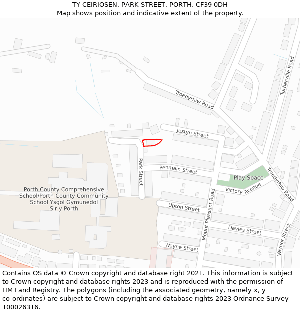 TY CEIRIOSEN, PARK STREET, PORTH, CF39 0DH: Location map and indicative extent of plot