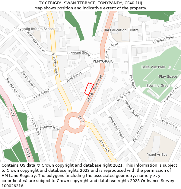 TY CERIGFA, SWAN TERRACE, TONYPANDY, CF40 1HJ: Location map and indicative extent of plot