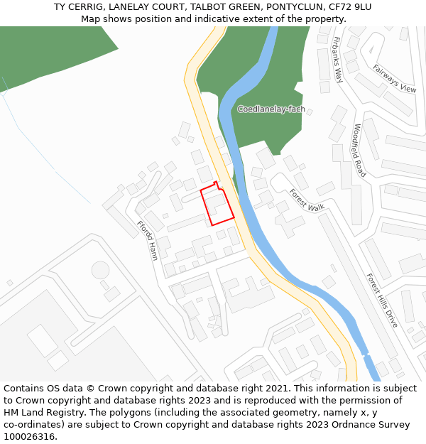 TY CERRIG, LANELAY COURT, TALBOT GREEN, PONTYCLUN, CF72 9LU: Location map and indicative extent of plot