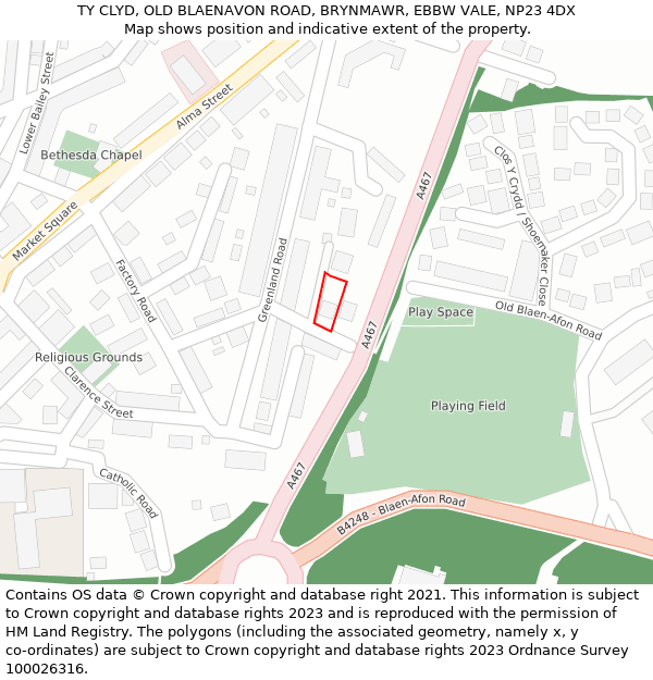 TY CLYD, OLD BLAENAVON ROAD, BRYNMAWR, EBBW VALE, NP23 4DX: Location map and indicative extent of plot