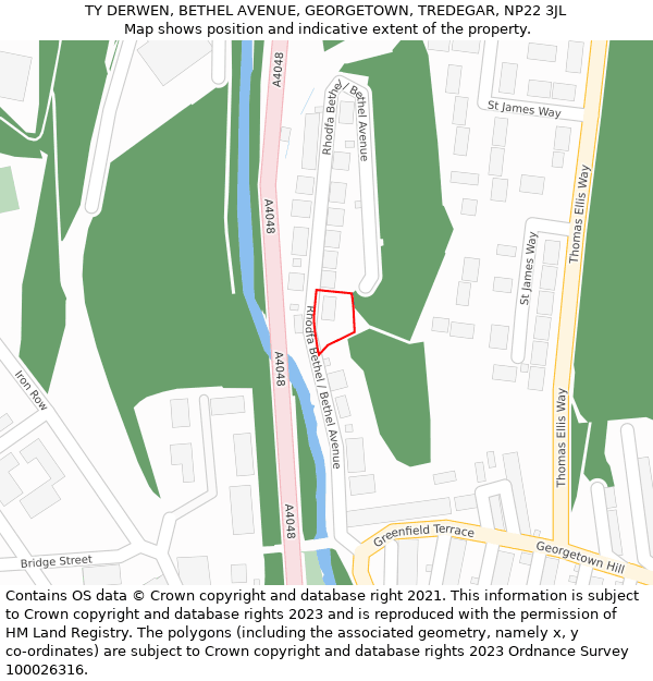 TY DERWEN, BETHEL AVENUE, GEORGETOWN, TREDEGAR, NP22 3JL: Location map and indicative extent of plot