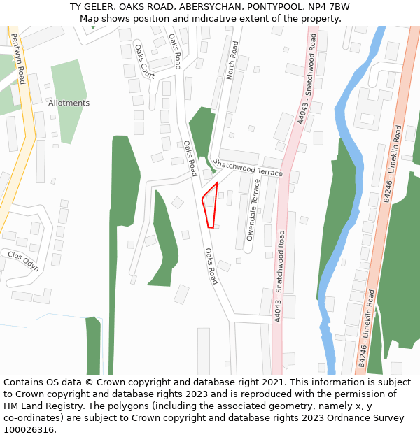 TY GELER, OAKS ROAD, ABERSYCHAN, PONTYPOOL, NP4 7BW: Location map and indicative extent of plot