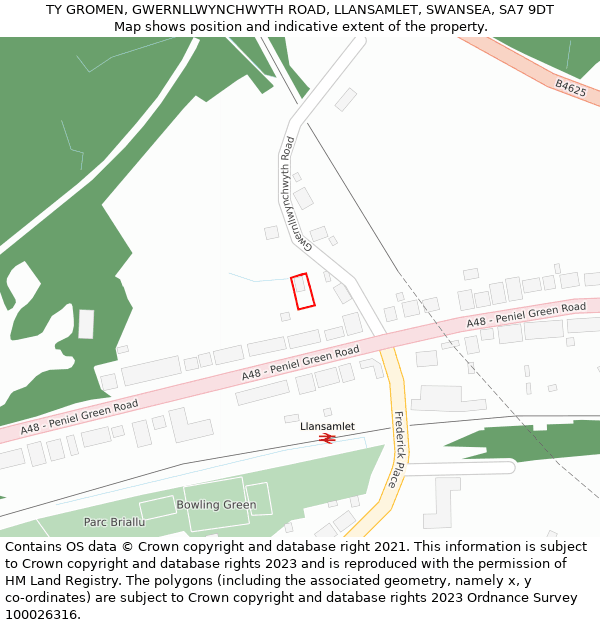 TY GROMEN, GWERNLLWYNCHWYTH ROAD, LLANSAMLET, SWANSEA, SA7 9DT: Location map and indicative extent of plot