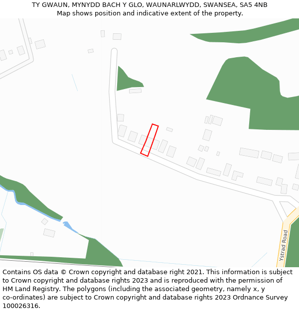 TY GWAUN, MYNYDD BACH Y GLO, WAUNARLWYDD, SWANSEA, SA5 4NB: Location map and indicative extent of plot