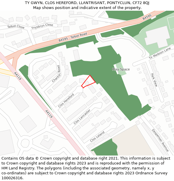 TY GWYN, CLOS HEREFORD, LLANTRISANT, PONTYCLUN, CF72 8QJ: Location map and indicative extent of plot