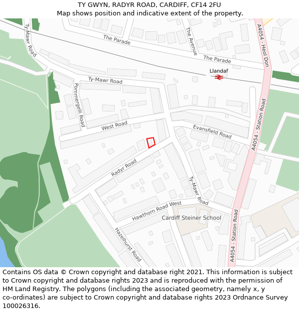 TY GWYN, RADYR ROAD, CARDIFF, CF14 2FU: Location map and indicative extent of plot