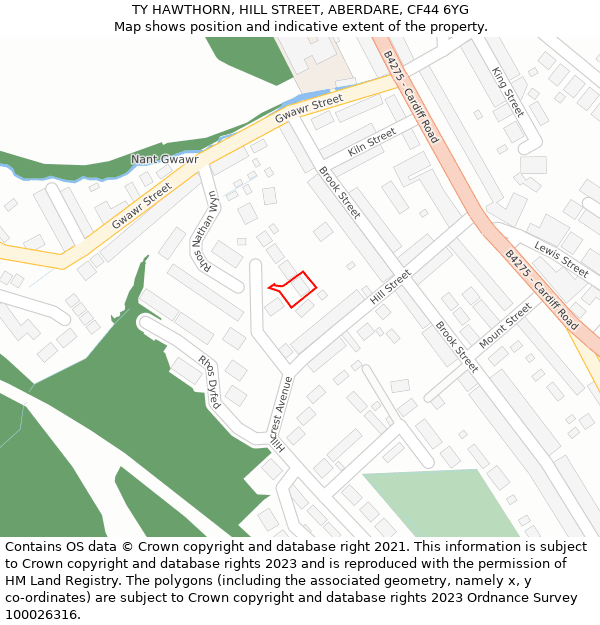 TY HAWTHORN, HILL STREET, ABERDARE, CF44 6YG: Location map and indicative extent of plot