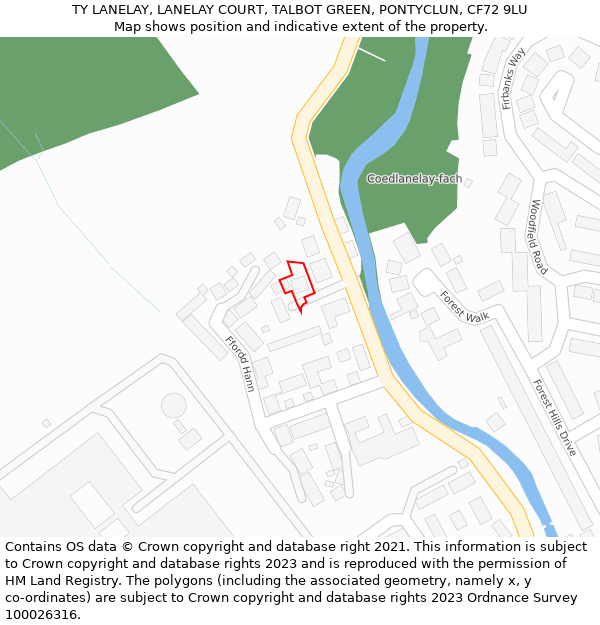 TY LANELAY, LANELAY COURT, TALBOT GREEN, PONTYCLUN, CF72 9LU: Location map and indicative extent of plot