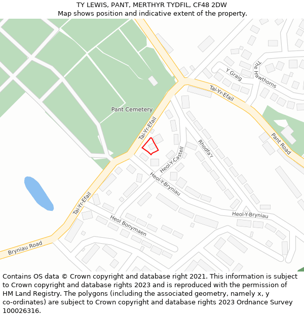 TY LEWIS, PANT, MERTHYR TYDFIL, CF48 2DW: Location map and indicative extent of plot