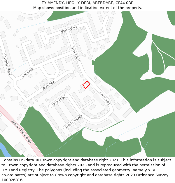 TY MAENDY, HEOL Y DERI, ABERDARE, CF44 0BP: Location map and indicative extent of plot