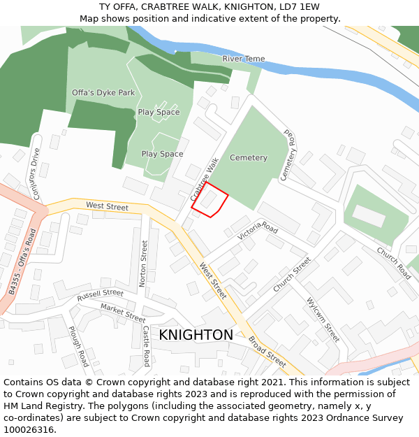 TY OFFA, CRABTREE WALK, KNIGHTON, LD7 1EW: Location map and indicative extent of plot