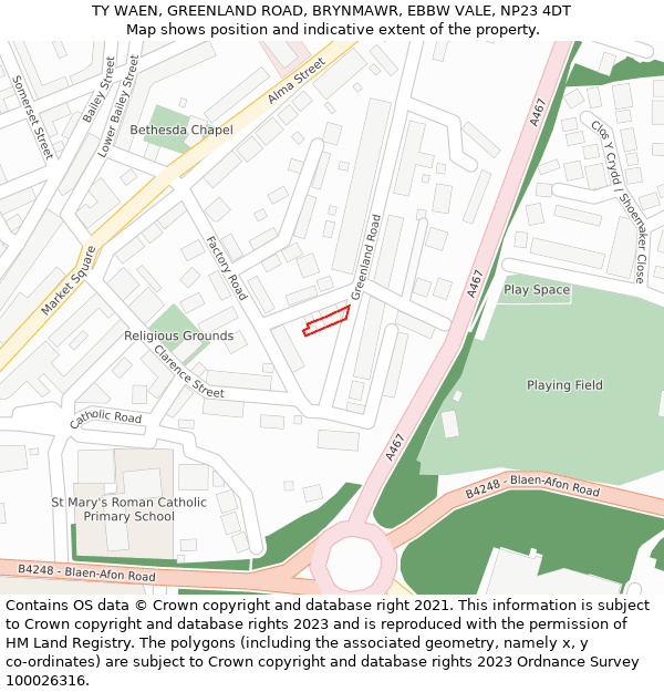 TY WAEN, GREENLAND ROAD, BRYNMAWR, EBBW VALE, NP23 4DT: Location map and indicative extent of plot