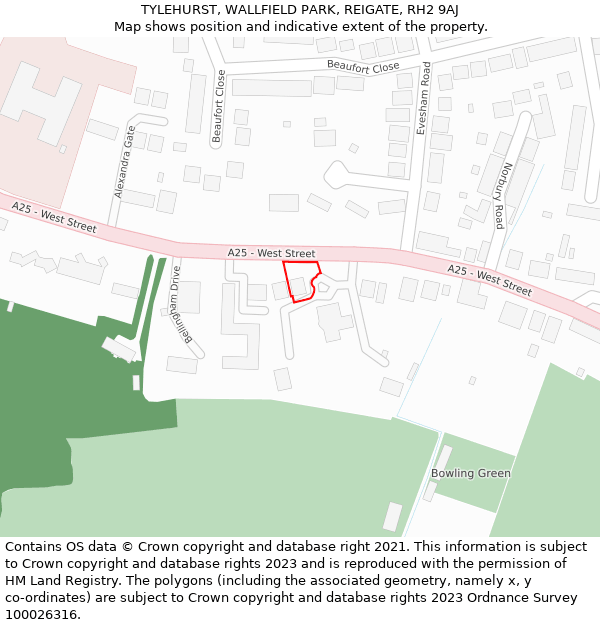 TYLEHURST, WALLFIELD PARK, REIGATE, RH2 9AJ: Location map and indicative extent of plot