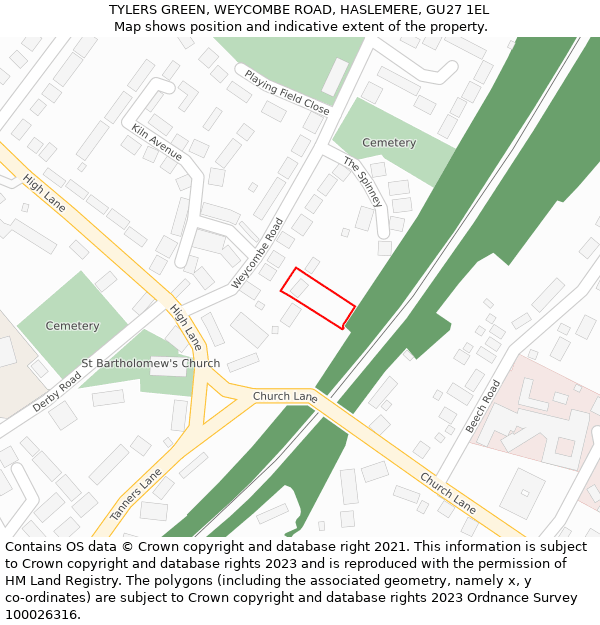 TYLERS GREEN, WEYCOMBE ROAD, HASLEMERE, GU27 1EL: Location map and indicative extent of plot