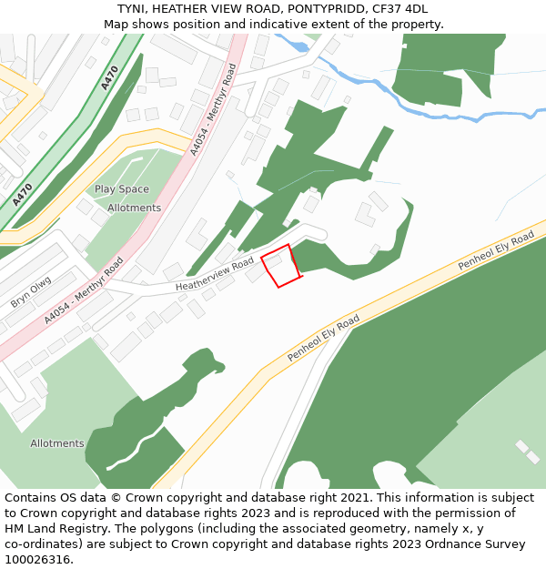 TYNI, HEATHER VIEW ROAD, PONTYPRIDD, CF37 4DL: Location map and indicative extent of plot