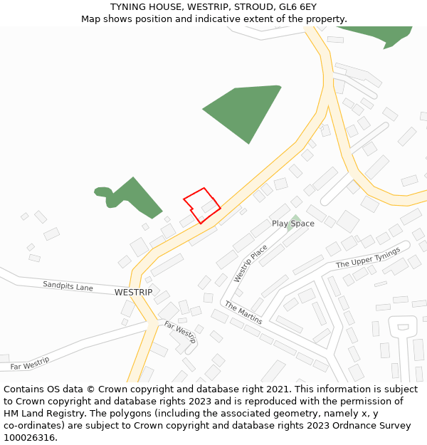 TYNING HOUSE, WESTRIP, STROUD, GL6 6EY: Location map and indicative extent of plot