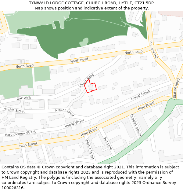 TYNWALD LODGE COTTAGE, CHURCH ROAD, HYTHE, CT21 5DP: Location map and indicative extent of plot