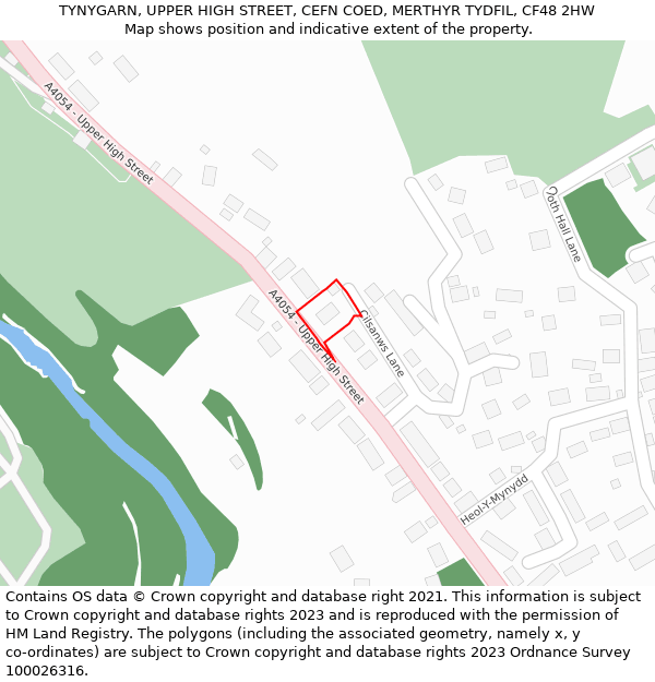 TYNYGARN, UPPER HIGH STREET, CEFN COED, MERTHYR TYDFIL, CF48 2HW: Location map and indicative extent of plot