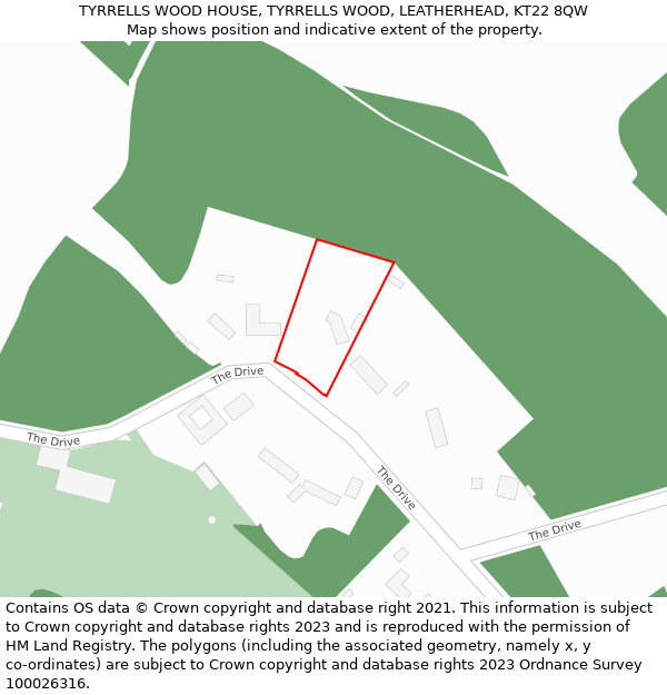 TYRRELLS WOOD HOUSE, TYRRELLS WOOD, LEATHERHEAD, KT22 8QW: Location map and indicative extent of plot