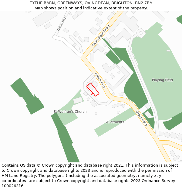 TYTHE BARN, GREENWAYS, OVINGDEAN, BRIGHTON, BN2 7BA: Location map and indicative extent of plot