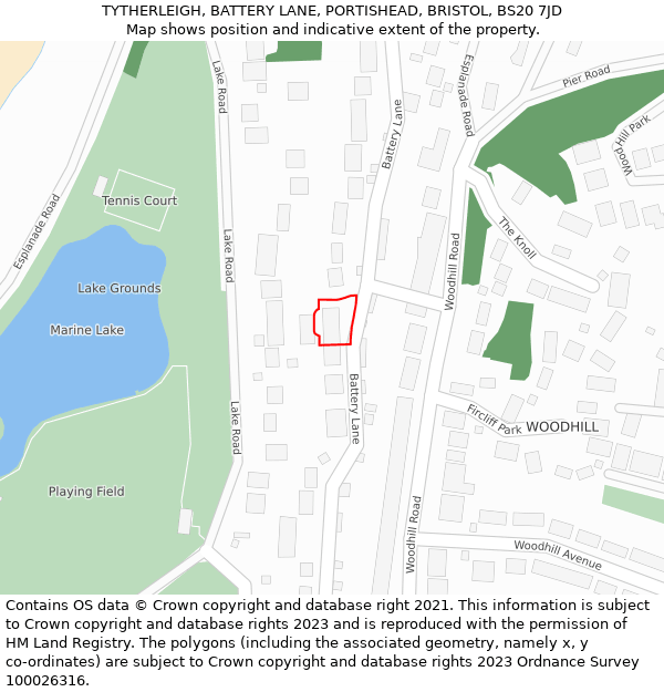 TYTHERLEIGH, BATTERY LANE, PORTISHEAD, BRISTOL, BS20 7JD: Location map and indicative extent of plot