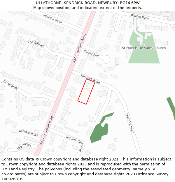 ULLATHORNE, KENDRICK ROAD, NEWBURY, RG14 6PW: Location map and indicative extent of plot