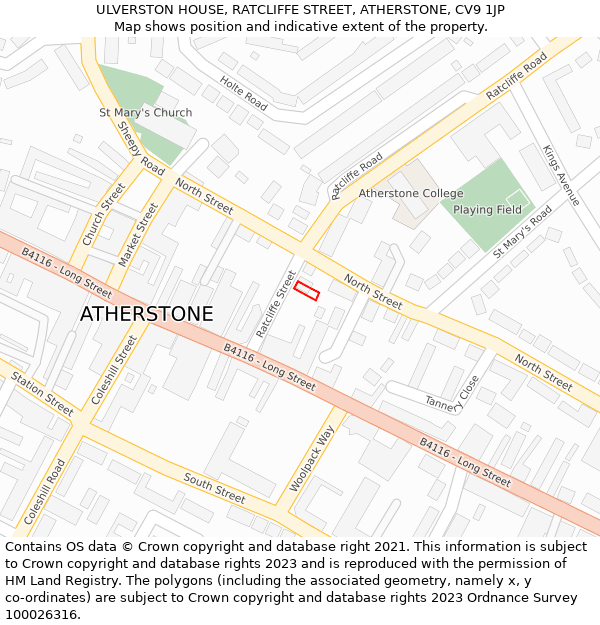 ULVERSTON HOUSE, RATCLIFFE STREET, ATHERSTONE, CV9 1JP: Location map and indicative extent of plot