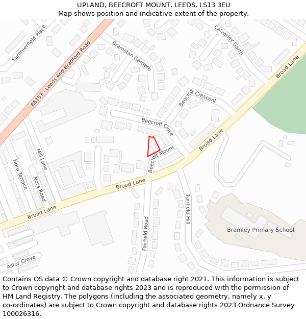 UPLAND, BEECROFT MOUNT, LEEDS, LS13 3EU: Location map and indicative extent of plot