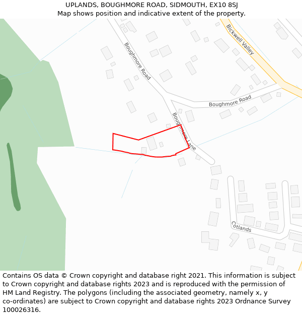 UPLANDS, BOUGHMORE ROAD, SIDMOUTH, EX10 8SJ: Location map and indicative extent of plot