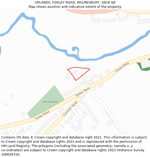 UPLANDS, FOXLEY ROAD, MALMESBURY, SN16 0JF: Location map and indicative extent of plot