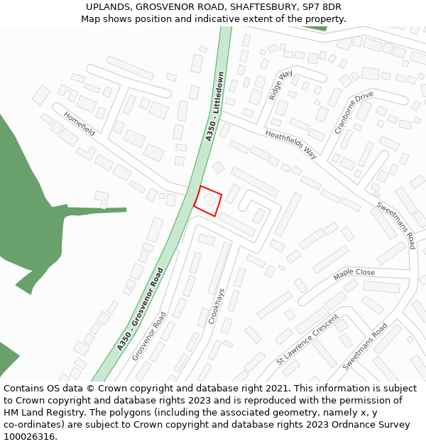 UPLANDS, GROSVENOR ROAD, SHAFTESBURY, SP7 8DR: Location map and indicative extent of plot