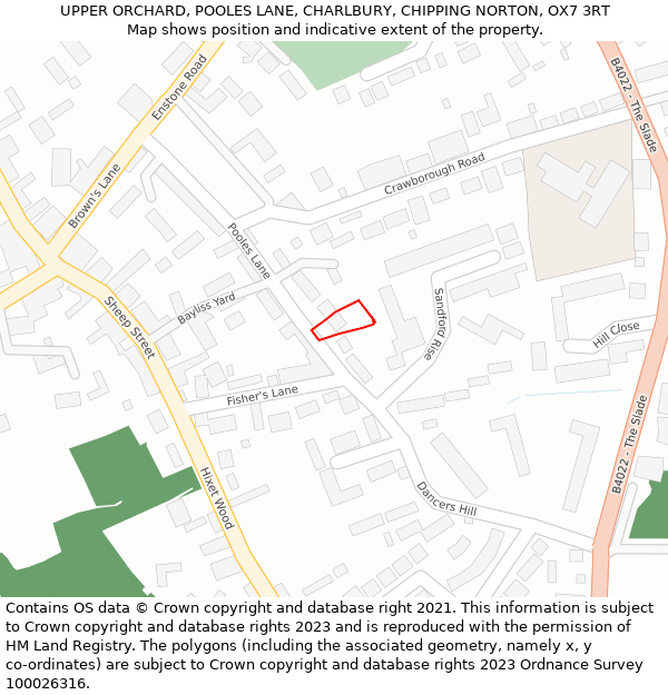 UPPER ORCHARD, POOLES LANE, CHARLBURY, CHIPPING NORTON, OX7 3RT: Location map and indicative extent of plot