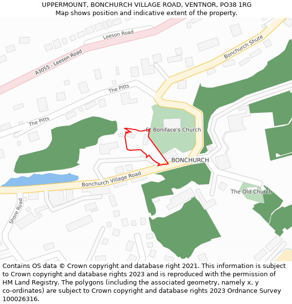UPPERMOUNT, BONCHURCH VILLAGE ROAD, VENTNOR, PO38 1RG: Location map and indicative extent of plot