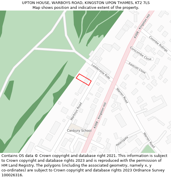 UPTON HOUSE, WARBOYS ROAD, KINGSTON UPON THAMES, KT2 7LS: Location map and indicative extent of plot