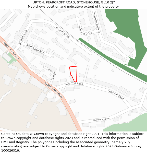 UPTON, PEARCROFT ROAD, STONEHOUSE, GL10 2JY: Location map and indicative extent of plot