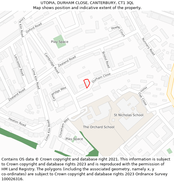 UTOPIA, DURHAM CLOSE, CANTERBURY, CT1 3QL: Location map and indicative extent of plot