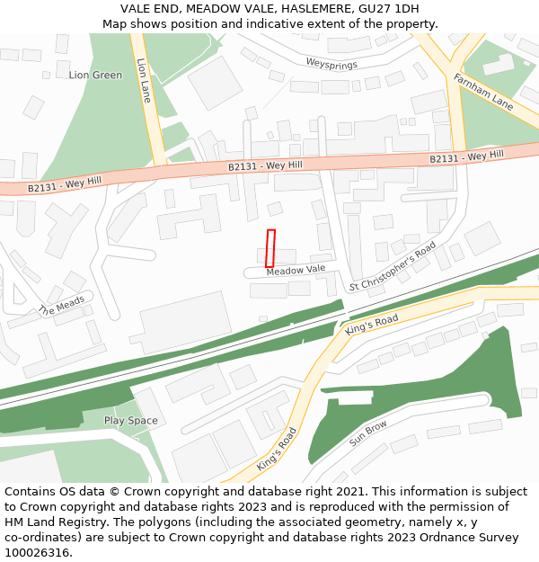 VALE END, MEADOW VALE, HASLEMERE, GU27 1DH: Location map and indicative extent of plot