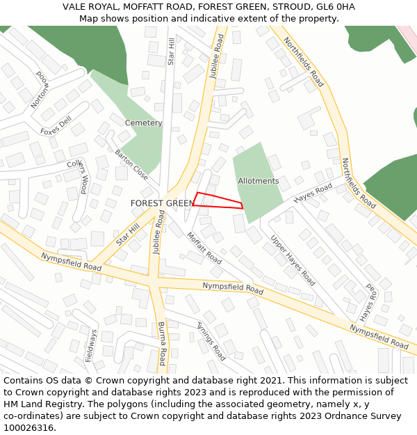 VALE ROYAL, MOFFATT ROAD, FOREST GREEN, STROUD, GL6 0HA: Location map and indicative extent of plot