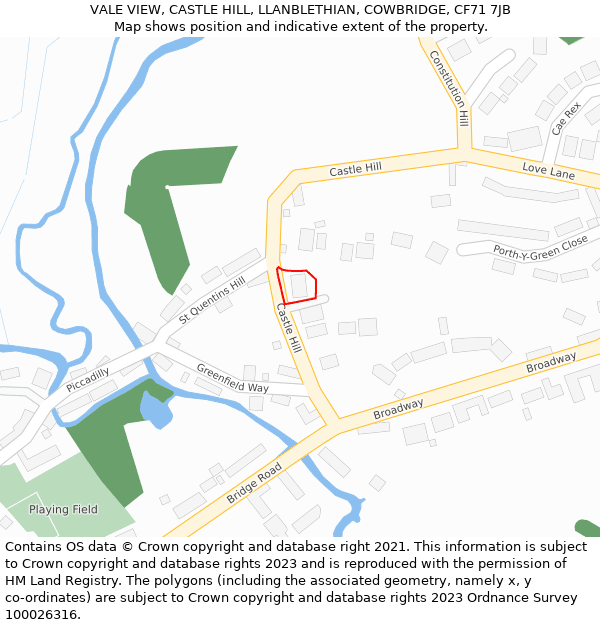 VALE VIEW, CASTLE HILL, LLANBLETHIAN, COWBRIDGE, CF71 7JB: Location map and indicative extent of plot