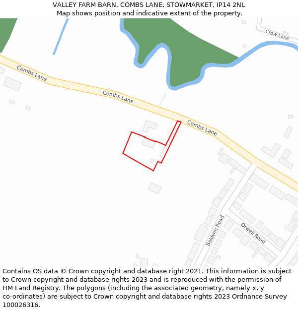 VALLEY FARM BARN, COMBS LANE, STOWMARKET, IP14 2NL: Location map and indicative extent of plot