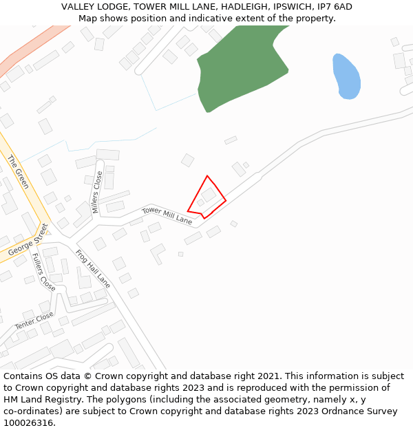 VALLEY LODGE, TOWER MILL LANE, HADLEIGH, IPSWICH, IP7 6AD: Location map and indicative extent of plot