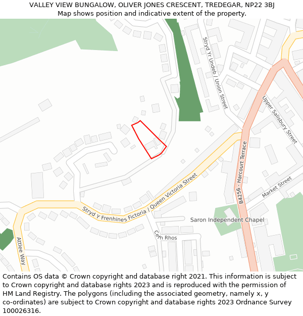 VALLEY VIEW BUNGALOW, OLIVER JONES CRESCENT, TREDEGAR, NP22 3BJ: Location map and indicative extent of plot