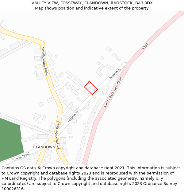 VALLEY VIEW, FOSSEWAY, CLANDOWN, RADSTOCK, BA3 3DX: Location map and indicative extent of plot