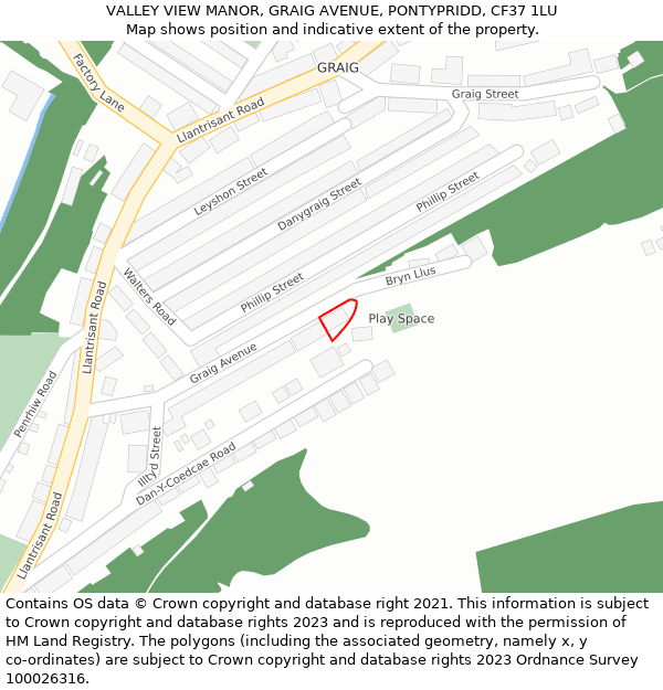 VALLEY VIEW MANOR, GRAIG AVENUE, PONTYPRIDD, CF37 1LU: Location map and indicative extent of plot