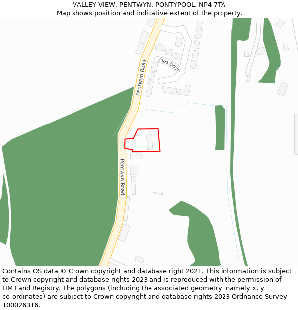 VALLEY VIEW, PENTWYN, PONTYPOOL, NP4 7TA: Location map and indicative extent of plot