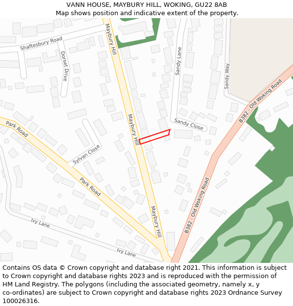 VANN HOUSE, MAYBURY HILL, WOKING, GU22 8AB: Location map and indicative extent of plot