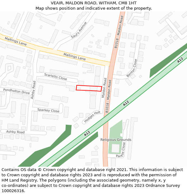 VEAIR, MALDON ROAD, WITHAM, CM8 1HT: Location map and indicative extent of plot