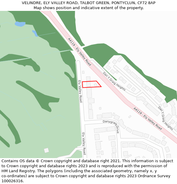 VELINDRE, ELY VALLEY ROAD, TALBOT GREEN, PONTYCLUN, CF72 8AP: Location map and indicative extent of plot