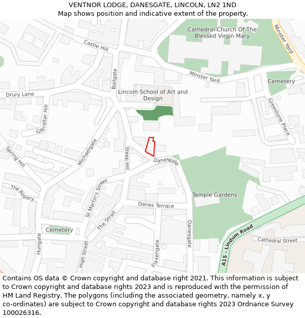 VENTNOR LODGE, DANESGATE, LINCOLN, LN2 1ND: Location map and indicative extent of plot